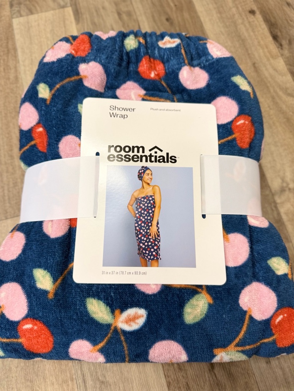 Cherry Print Shower Wrap Room Essentials Plush Towel Wrap Spa Wrap NWT